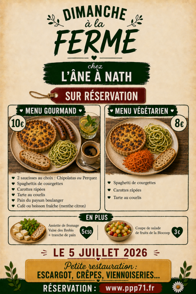 Menu dimanche à la ferme chez l'ÂNe à Nath